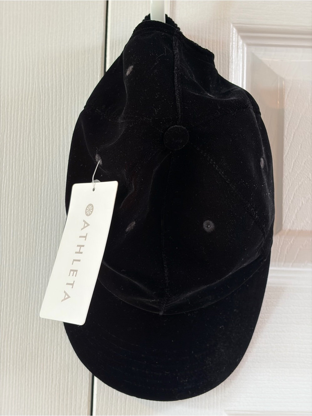 Athleta Black Velvet Ball Cap with Elastic Strap